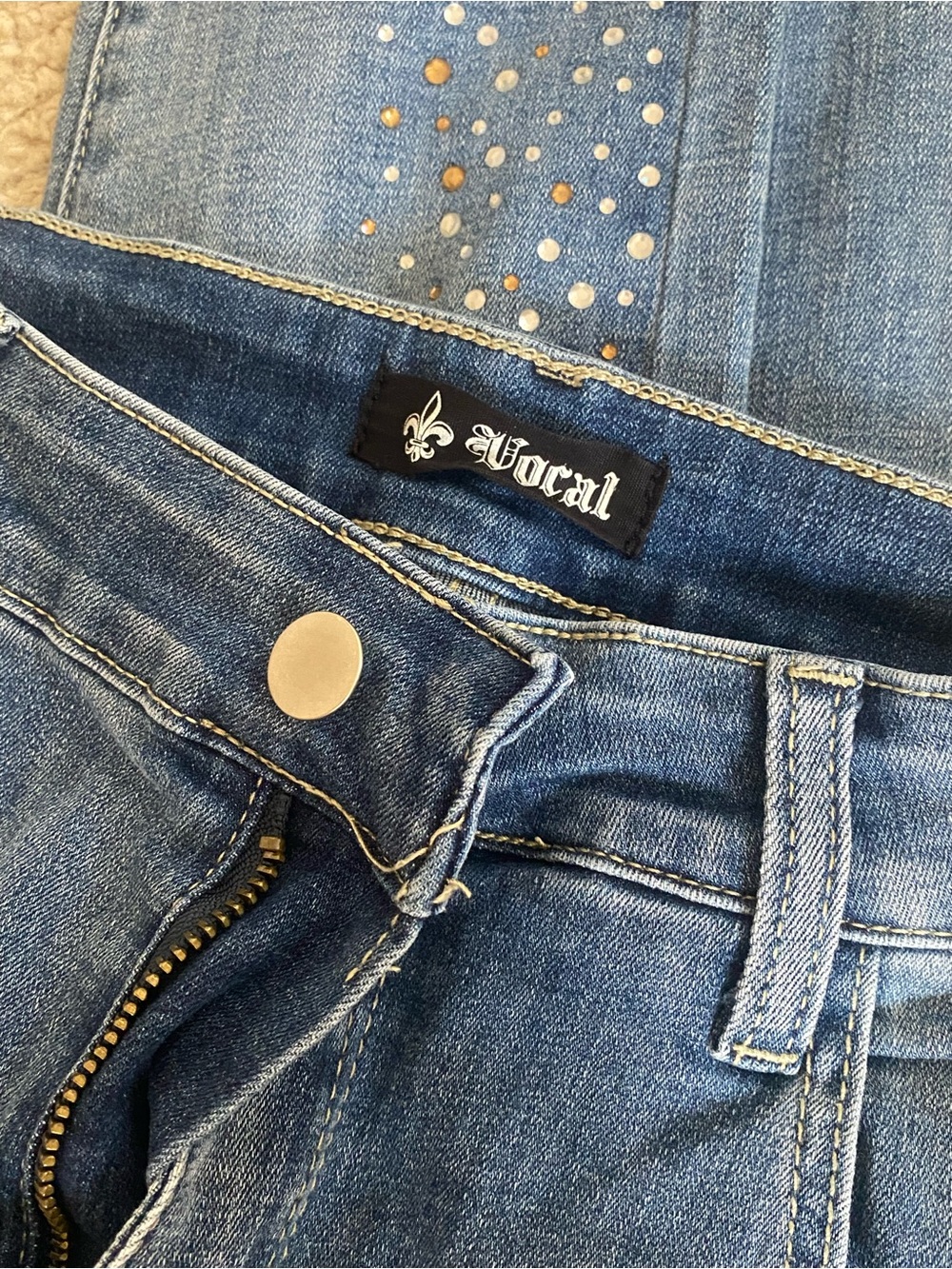 Vocal Light Blue High-Rise Jeans with Stud Accents
